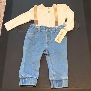 Cat & Jack 2-piece set -  Blue Overalls with Suspenders and LS bodysuit